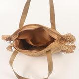 Maxbell Ladies Women Round Straw Bag Tote with Tassels Bohemian for Seaside Vacation