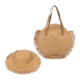 Maxbell Ladies Women Round Straw Bag Tote with Tassels Bohemian for Seaside Vacation