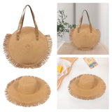 Maxbell Ladies Women Round Straw Bag Tote with Tassels Bohemian for Seaside Vacation