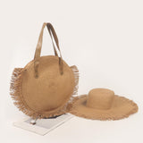 Maxbell Ladies Women Round Straw Bag Tote with Tassels Bohemian for Seaside Vacation