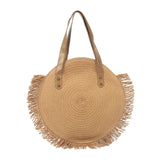 Maxbell Ladies Women Round Straw Bag Tote with Tassels Bohemian for Seaside Vacation