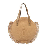 Maxbell Ladies Women Round Straw Bag Tote with Tassels Bohemian for Seaside Vacation