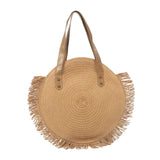 Maxbell Ladies Women Round Straw Bag Tote with Tassels Bohemian for Seaside Vacation