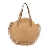 Maxbell Ladies Women Round Straw Bag Tote with Tassels Bohemian for Seaside Vacation