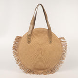 Maxbell Ladies Women Round Straw Bag Tote with Tassels Bohemian for Seaside Vacation