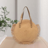 Maxbell Ladies Women Round Straw Bag Tote with Tassels Bohemian for Seaside Vacation
