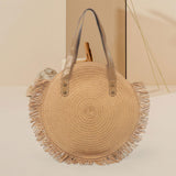 Maxbell Ladies Women Round Straw Bag Tote with Tassels Bohemian for Seaside Vacation