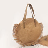 Maxbell Ladies Women Round Straw Bag Tote with Tassels Bohemian for Seaside Vacation