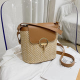 Maxbell Mini Woven Handbag Gift for Ladies Beach Travel Women Tote School Rattan Brown