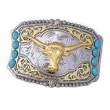Maxbell Retro Style Western Cowboy Belt Buckle Bull Head Buckle for 1.5" Belts