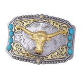 Maxbell Retro Style Western Cowboy Belt Buckle Bull Head Buckle for 1.5" Belts