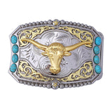 Maxbell Retro Style Western Cowboy Belt Buckle Bull Head Buckle for 1.5" Belts