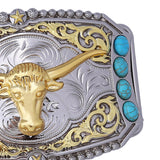 Maxbell Retro Style Western Cowboy Belt Buckle Bull Head Buckle for 1.5" Belts