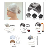 Maxbell Old Lady Wig Costume Set Granny Wig for Women's Halloween Dress Up StyleA