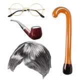 Maxbell Old Lady Wig Costume Set Granny Wig for Women's Halloween Dress Up StyleC