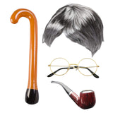 Maxbell Old Lady Wig Costume Set Granny Wig for Women's Halloween Dress Up StyleC