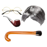 Maxbell Old Lady Wig Costume Set Granny Wig for Women's Halloween Dress Up StyleC