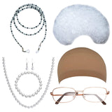 Maxbell Old Lady Wig Costume Set Granny Wig for Women's Halloween Dress Up StyleD