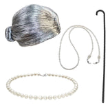 Maxbell Old Lady Wig Costume Set Granny Wig for Women's Halloween Dress Up StyleE