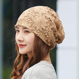 Maxbell Turban Hat Baggy Skullcap Hat Hijabs Slouchy Beanie for Women Daily Winter Khaki