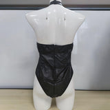 Maxbell Patent Leather Leotard Bodysuit Charms PU Fashion for Women Home Clubwear XXL