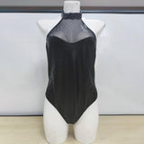 Maxbell Patent Leather Leotard Bodysuit Charms PU Fashion for Women Home Clubwear XXL