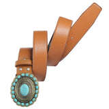 Maxbell Men's Belt Vintage Turquoise Buckle Indian Style 1-1/2" (38mm) Wide Fashion Brown