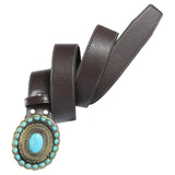 Maxbell Men's Belt Vintage Turquoise Buckle Indian Style 1-1/2" (38mm) Wide Fashion Coffee
