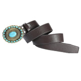 Maxbell Men's Belt Vintage Turquoise Buckle Indian Style 1-1/2" (38mm) Wide Fashion Coffee