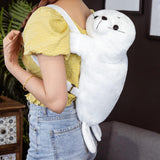 Maxbell Cute Seal Shaped Backpack Plush Animal Bag Female Outdoor Adjustable Soft