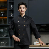Maxbell Unisex Chef Uniform Fall Long Length Sleeve Chef Jacket for Restaurant Hotel L Size Black
