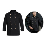 Maxbell Unisex Chef Uniform Fall Long Length Sleeve Chef Jacket for Restaurant Hotel XL Size Black