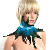 Maxbell Gothic Victorian Feather Collar Shoulder Cape Neck Warp for Halloween Blue