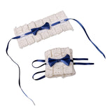 Maxbell Anime Maid Cosplay Accessories Lolita Hand Sleeve Wrist Cuffs for Wedding Dark Blue