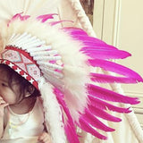Maxbell American Chief Indian Hat Feather Headdress Photo Props for Stage Cosplay Pink