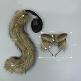 Maxbell 2Pcs Plush Fox Ears and Tail Set Faux Fur Long Tails Cosplay Party Prop Brown