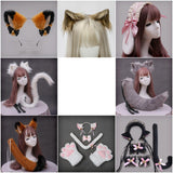 Maxbell 2Pcs Plush Fox Ears and Tail Set Faux Fur Long Tails Cosplay Party Prop Brown