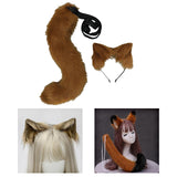 Maxbell 2Pcs Plush Fox Ears and Tail Set Faux Fur Long Tails Cosplay Party Prop Brown