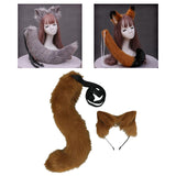 Maxbell 2Pcs Plush Fox Ears and Tail Set Faux Fur Long Tails Cosplay Party Prop Brown