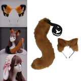 Maxbell 2Pcs Plush Fox Ears and Tail Set Faux Fur Long Tails Cosplay Party Prop Brown