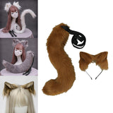 Maxbell 2Pcs Plush Fox Ears and Tail Set Faux Fur Long Tails Cosplay Party Prop Brown