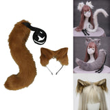 Maxbell 2Pcs Plush Fox Ears and Tail Set Faux Fur Long Tails Cosplay Party Prop Brown