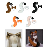 Maxbell 2Pcs Plush Fox Ears and Tail Set Faux Fur Long Tails Cosplay Party Prop Brown