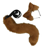 Maxbell 2Pcs Plush Fox Ears and Tail Set Faux Fur Long Tails Cosplay Party Prop Brown