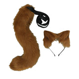 Maxbell 2Pcs Plush Fox Ears and Tail Set Faux Fur Long Tails Cosplay Party Prop Brown