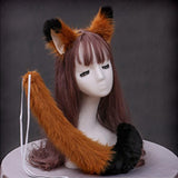 Maxbell 2Pcs Plush Fox Ears and Tail Set Faux Fur Long Tails Cosplay Party Prop Brown