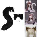 Maxbell 2Pcs Plush Fox Ears and Tail Set Faux Fur Long Tails Cosplay Party Prop Black