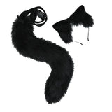 Maxbell 2Pcs Plush Fox Ears and Tail Set Faux Fur Long Tails Cosplay Party Prop Black