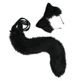 Maxbell 2Pcs Plush Fox Ears and Tail Set Faux Fur Long Tails Cosplay Party Prop Black