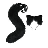 Maxbell 2Pcs Plush Fox Ears and Tail Set Faux Fur Long Tails Cosplay Party Prop Black